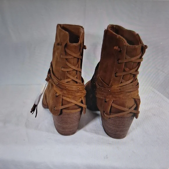 Sugar Brown Suede-Look Ankle Booties with Wrap Strap - Picture 4 of 7